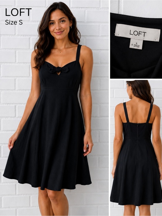 LOFT Dresses & Skirts - LOFT Black Sleeveless Bow Front coquette feminine Dress Size S